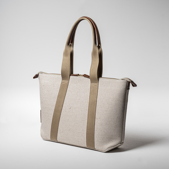 倉敷の綿麻帆布とヌメ革で仕立てた 丈夫で軽量なトートA4 ＜生成り ecru＞ ▶︎ 日本製