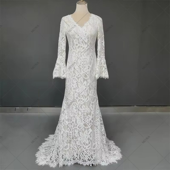 日本製 ヴィンテージ 総レース ウェディングドレス 9号 ビンテージウェディングドレス 9号・11号 □総レースクラシカル