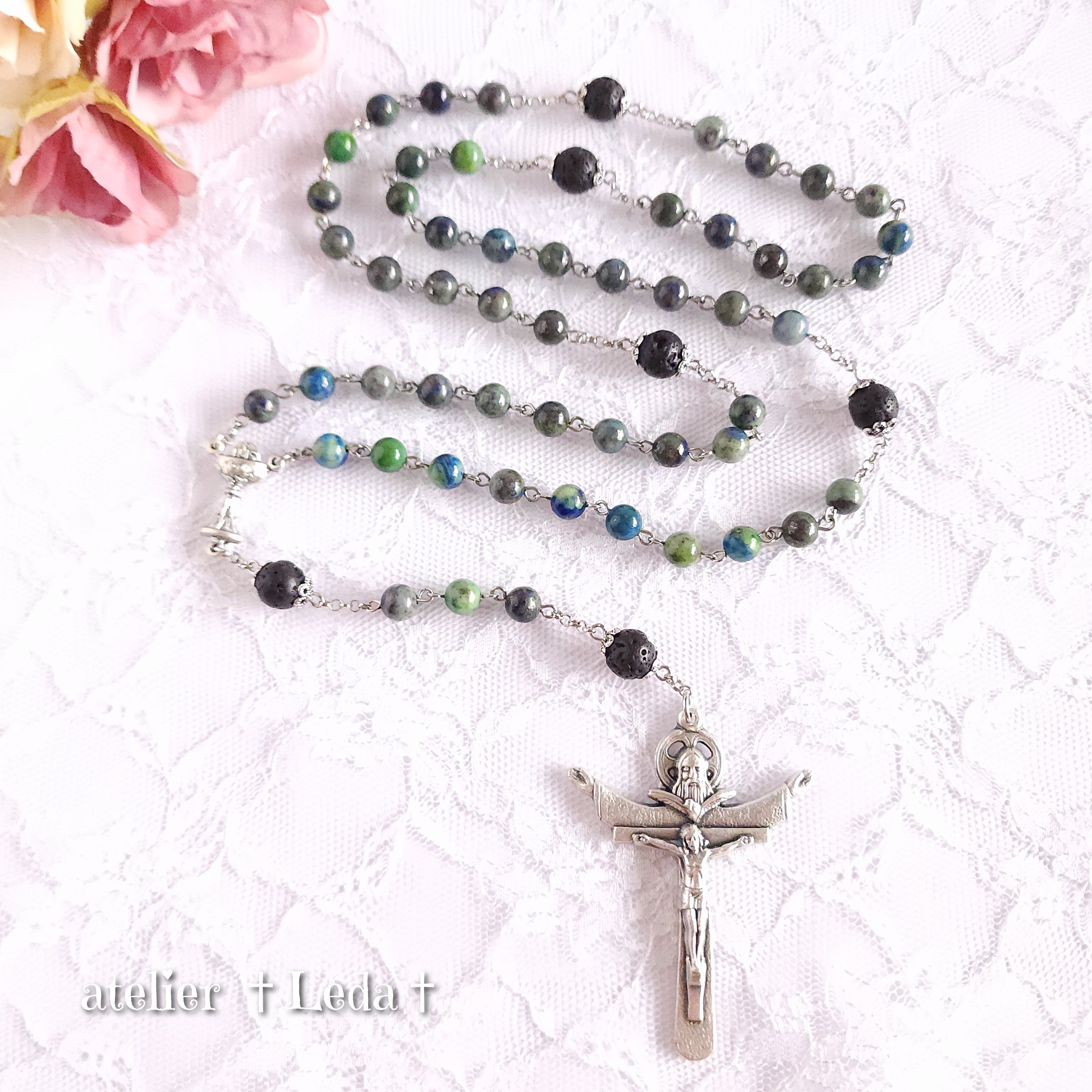☆アズロマラカイト＆ラバストーン ロザリオ☆ ~azuromalachite~
