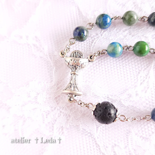 【一部予約販売中】 ☆アズロマラカイト＆ラバストーン ロザリオ☆ ~azuromalachite ネックレス・ペンダント