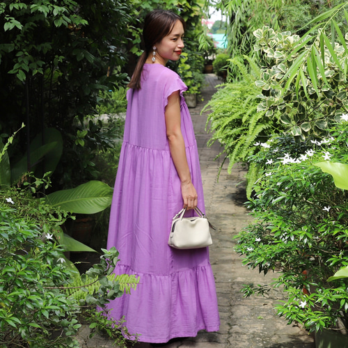 3286 メゾピアノ 110 ワンピース 紫 花 リボン 古めかしい 紺 パープル 