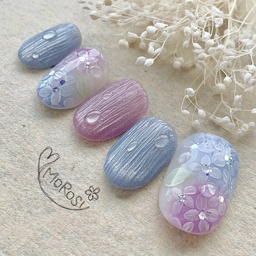 MOROSY248☆紫陽花 梅雨 あじさい バカラ マグネット 雨 雫 紫