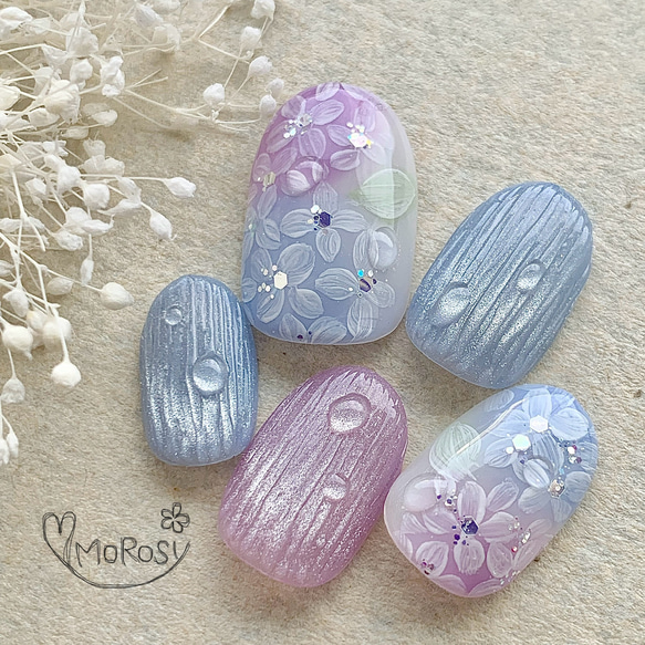 MOROSY248☆紫陽花 梅雨 あじさい バカラ マグネット 雨 雫 紫