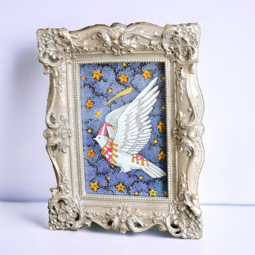 原画】「魔法使いの鳥」ペン画 小鳥のインテリアアート 絵画 ソラノ