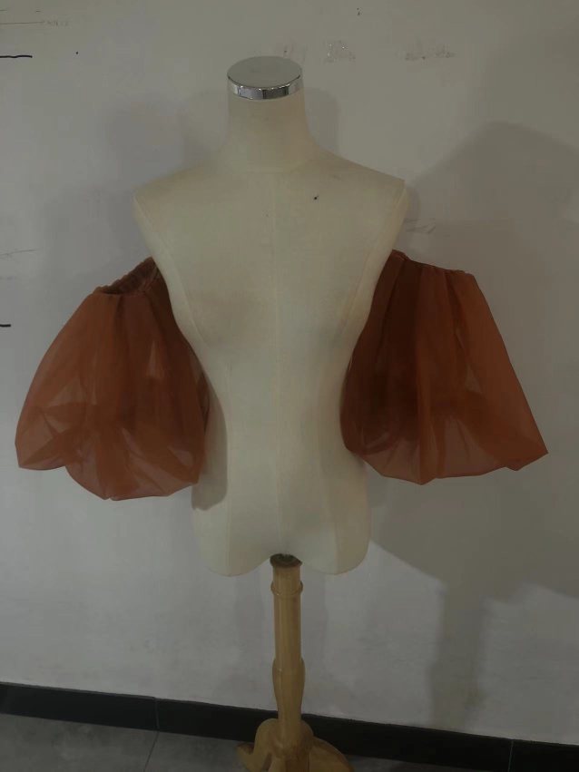 可愛い 取り外し袖 テラコッタ パフスリーブ ソフトチュール ストレッチ 花嫁