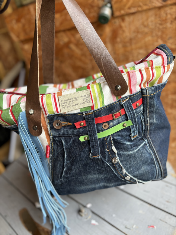 デニムとレザーのトートバッグ ハンドメイド トートバッグ M.MARI 通販