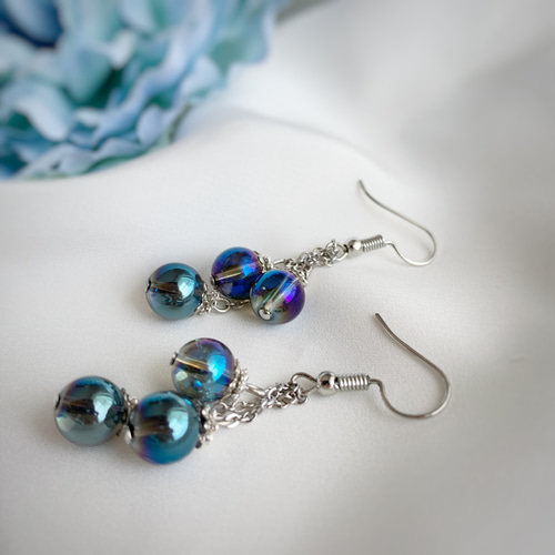アクアオーラクォーツピアス:.✿*:・サージカルステンレス ピアス 