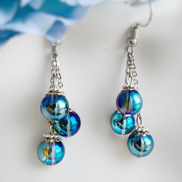 アクアオーラクォーツピアス:.✿*:・サージカルステンレス ピアス 