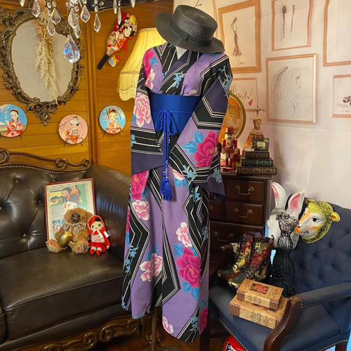 和洋折衷 浴衣 リメイク ワンピース ドレス 帯サッシュベルト レトロ