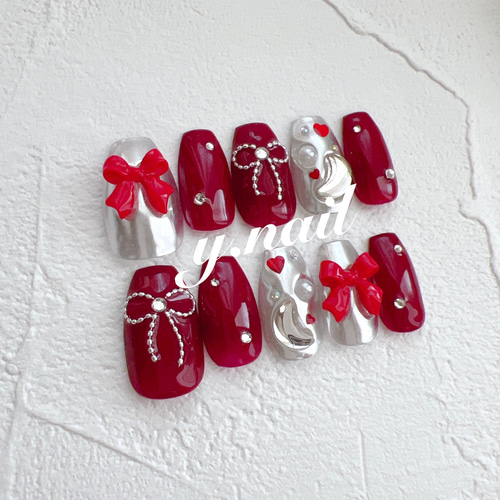 ネイルチップ オーダー ミラー ニュアンス リボン マグネット 韓国 Y2K ネイルチップ オーダー ミラー ニュアンス リボン マグネット 韓国 Y2K