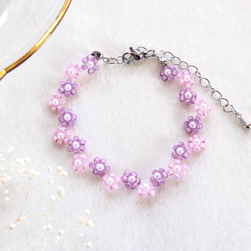 ピンク×紫のビーズブレスレット 指輪・リング kuma beads 通販
