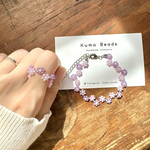 ピンク×紫のビーズブレスレット 指輪・リング kuma beads 通販