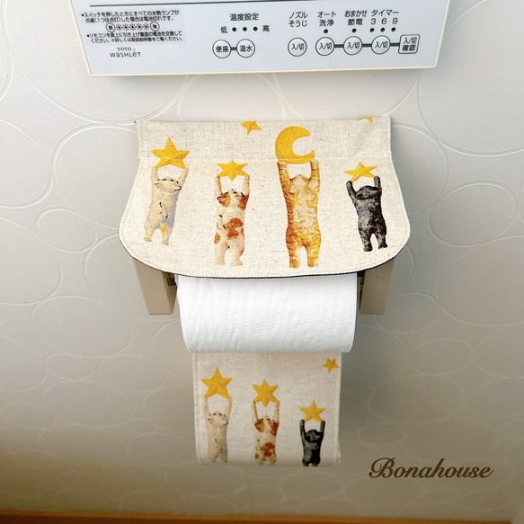 人気沸騰新柄！☆トイレットペーパーホルダーカバー「ほしとねこ」 2枚目の画像