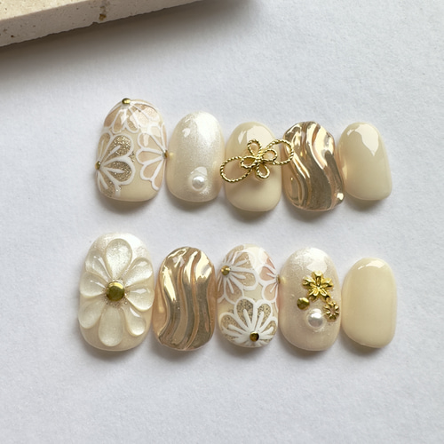 no.26》和柄ネイルチップ 成人式ネイル/淡色ネイル/振袖ネイル  