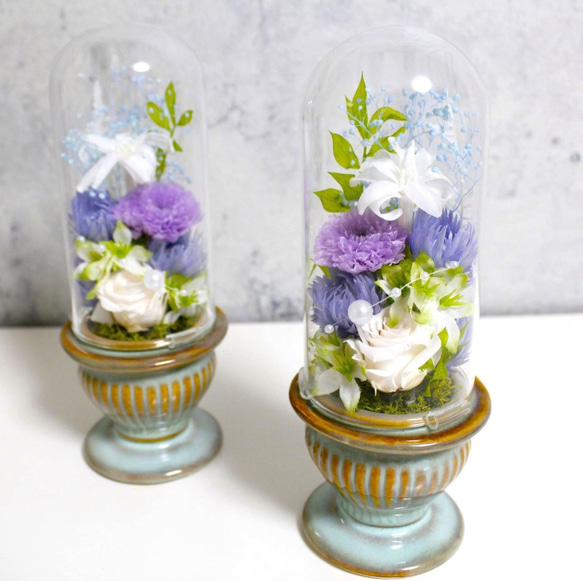 仏花 仏具 ガラスドーム プリザーブドフラワー「真珠の涙」MURASAKI