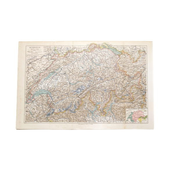 スイス 古地図 資料 アンティークマップ ヴィンテージペーパー 図版