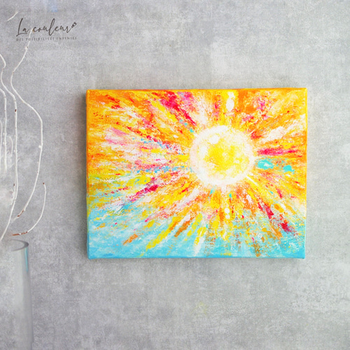 原画】抽象画 世界を照らす太陽 約273×220mm（F3サイズ） キャンバス 