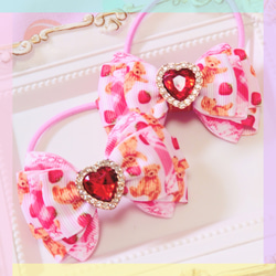 2個セット】リップチャームが揺れるリボンヘアゴム ツインリボン【594