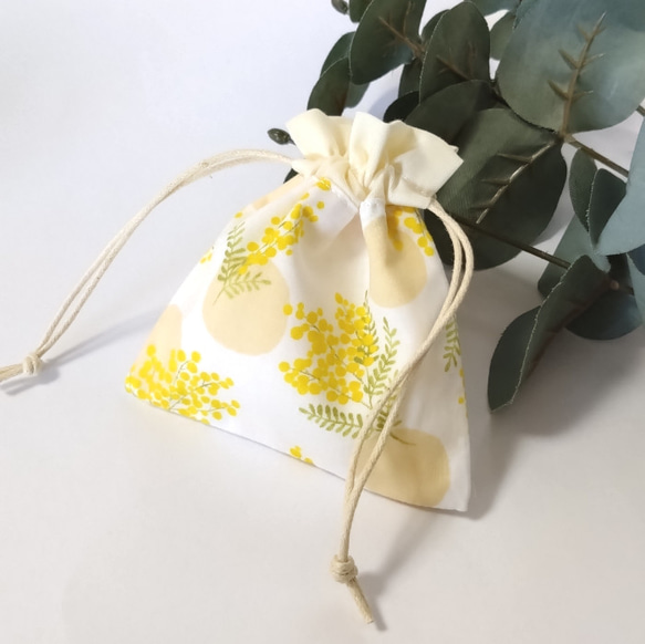ミニサイズ》小さな巾着ポーチ・ミモザ・イエロー ＃n484 巾着袋  