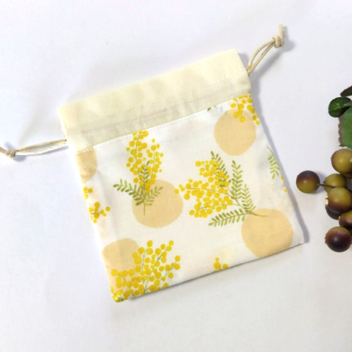 ミニサイズ》小さな巾着ポーチ・ミモザ・イエロー ＃n484 巾着袋  