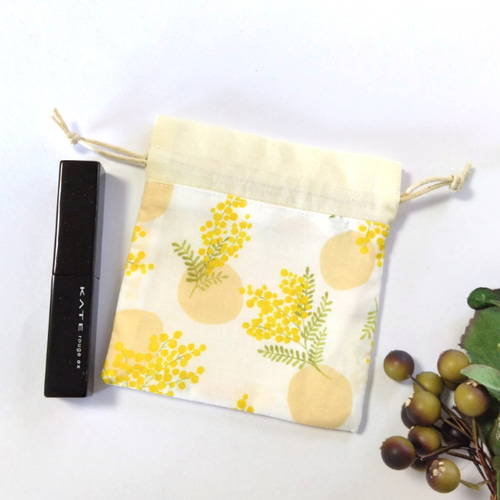 ミニサイズ》小さな巾着ポーチ・ミモザ・イエロー ＃n484 巾着袋  