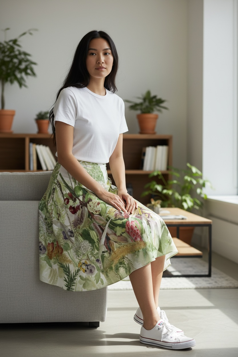 XXS～7XL❤ウェストゴム❤「極楽鳥花」フレアースカート