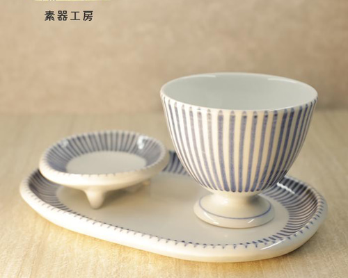 【美品】砥部焼／風さん作／アスパラガス模様の楕円形皿2枚 美品】砥部焼／風さん作／アスパラガス模様の楕円形皿2枚