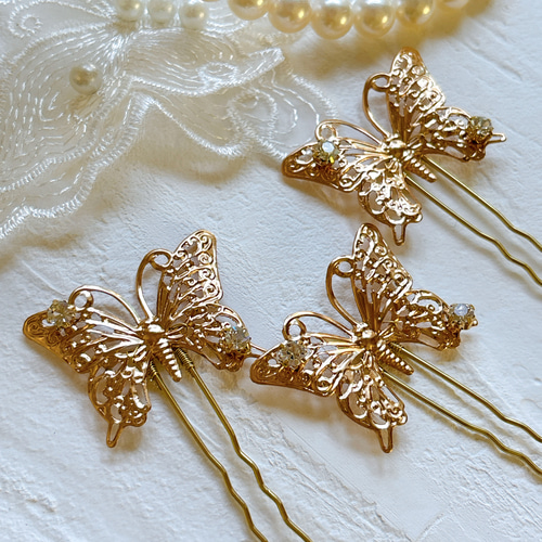 orgablanca 蝶々モチーフ ヘアピン 3本セット orgablanca 蝶々モチーフ ヘアピン 3本セット 人気No.2♡】ブライダル