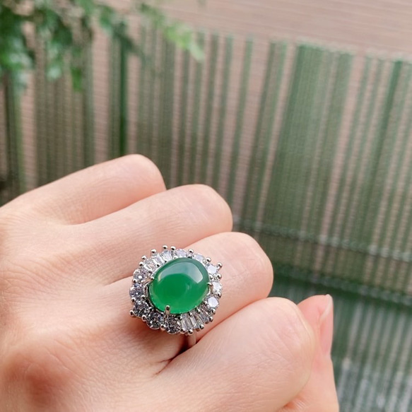 純天然 氷種グリーンメノウ メノウネックレス リング 指輪