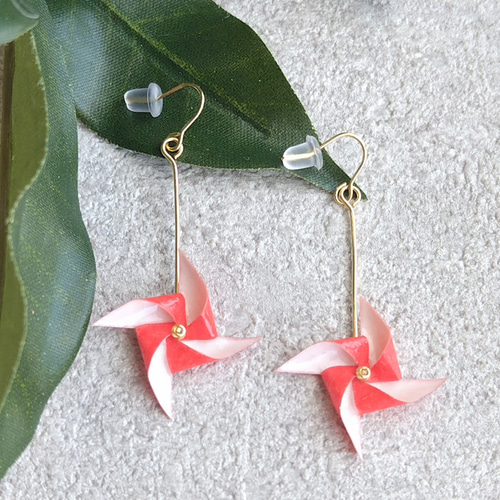 残り2点】あかしろの風車 ～折り紙origami～【ピアス406】 ピアス