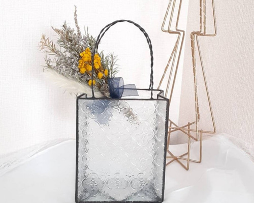 ステンドグラス 手提げ紙袋型オブジェ 一輪挿し・花瓶・花器 瑠璃 通販