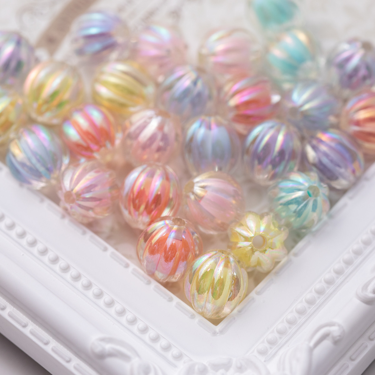 パンプキン かぼちゃ アクリルビーズ 12mm 30個 大粒 両穴 丸玉 光沢 