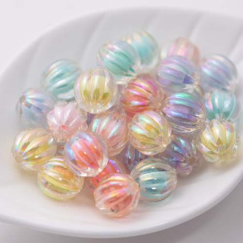 パンプキン かぼちゃ アクリルビーズ 12mm 30個 大粒 両穴 丸玉 光沢 