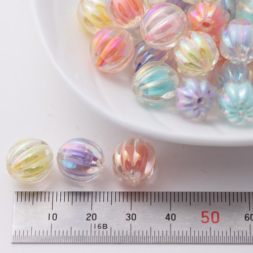 パンプキン かぼちゃ アクリルビーズ 12mm 30個 大粒 両穴 丸玉 光沢 