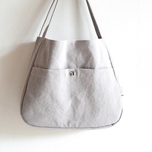 後ろポケット*アイスグレー ウォッシュ帆布のこなれショルダー トート