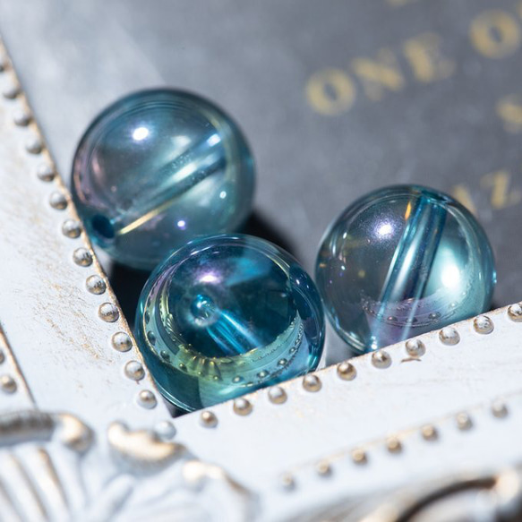 AAA アクアオーラ 水晶 水色 虹色 クリスタル 天然石 10mm 3粒