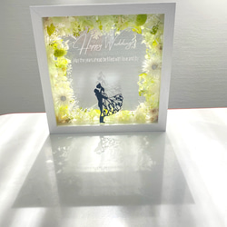 名入れギフト　グリーン　ガラスフレームボックスアレンジメント　結婚祝い　プリザーブドフラワー　ウェディング　両親贈呈品 3枚目の画像