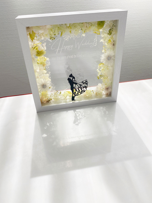名入れギフト　グリーン　ガラスフレームボックスアレンジメント　結婚祝い　プリザーブドフラワー　ウェディング　両親贈呈品 11枚目の画像
