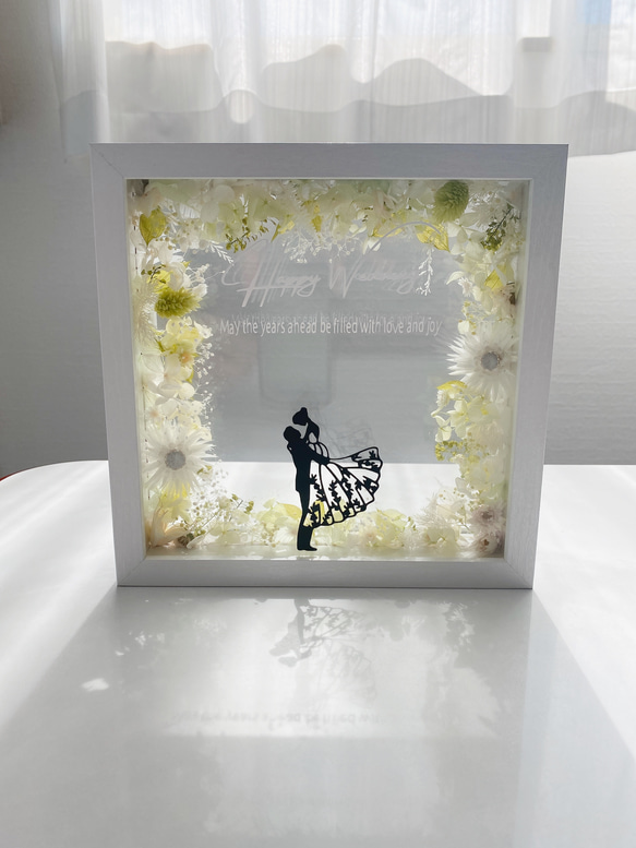 名入れギフト　グリーン　ガラスフレームボックスアレンジメント　結婚祝い　プリザーブドフラワー　ウェディング　両親贈呈品 12枚目の画像
