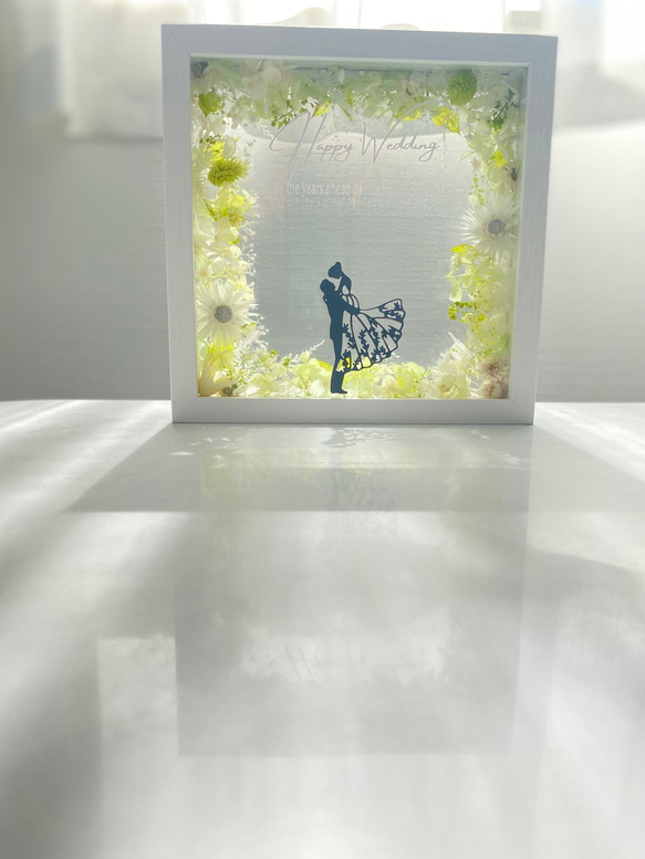名入れギフト　グリーン　ガラスフレームボックスアレンジメント　結婚祝い　プリザーブドフラワー　ウェディング　両親贈呈品 13枚目の画像
