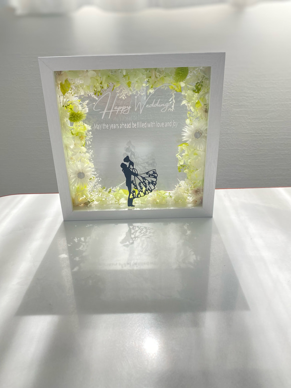 名入れギフト　グリーン　ガラスフレームボックスアレンジメント　結婚祝い　プリザーブドフラワー　ウェディング　両親贈呈品 10枚目の画像