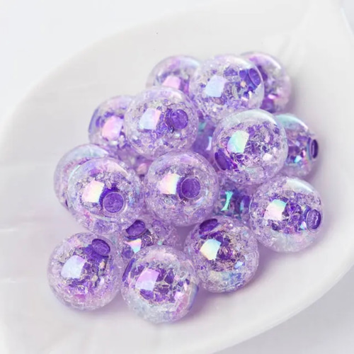 クラックアクリルビーズ 14mm クリアカラー クラッシュビーズ 両穴