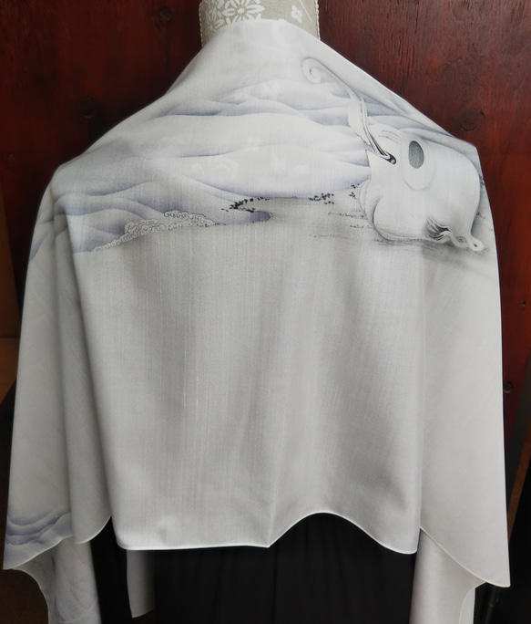 東郷利子　手描きストール「若冲　象と鯨図」 