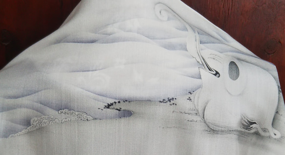 東郷利子　手描きストール「若冲　象と鯨図」 