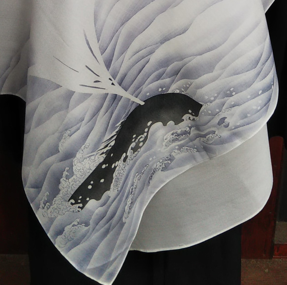東郷利子　手描きストール「若冲　象と鯨図」 