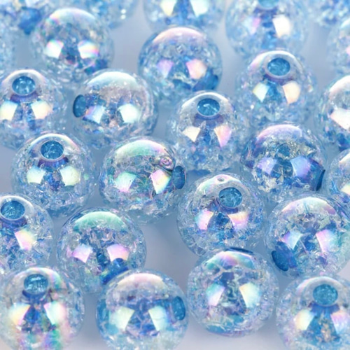 クラックアクリルビーズ 12mm クラッシュビーズ ブルー 30個 両穴