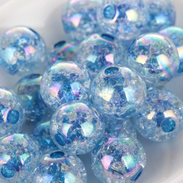 クラックアクリルビーズ 12mm クラッシュビーズ ブルー 30個 両穴