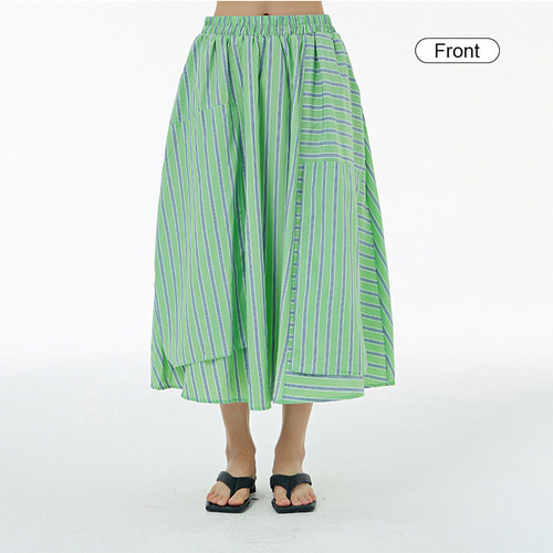 夏の大きなサイズストライプスカート85518 フレアスカート olive