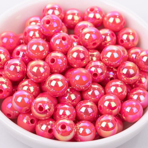 しゃぼん玉のような光沢 ABカラービーズ オーロラミルキー ピンク 赤