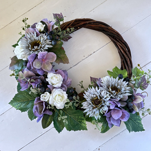 アジサイ＆ガーベラアレンジ♡ナチュラルリース〜アーティフィシャル  